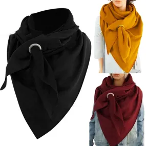 Winter Thicken Warm Large Triangle Scarf with Hole Ring Simple Solid Color Neck Warmer Cold Weather Blanket Shawl Wrap