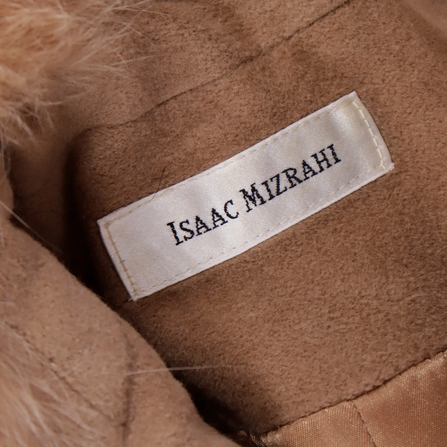 1990s Isaac Mizrahi Camel Brown Coat w/ Fox Fur Lapel