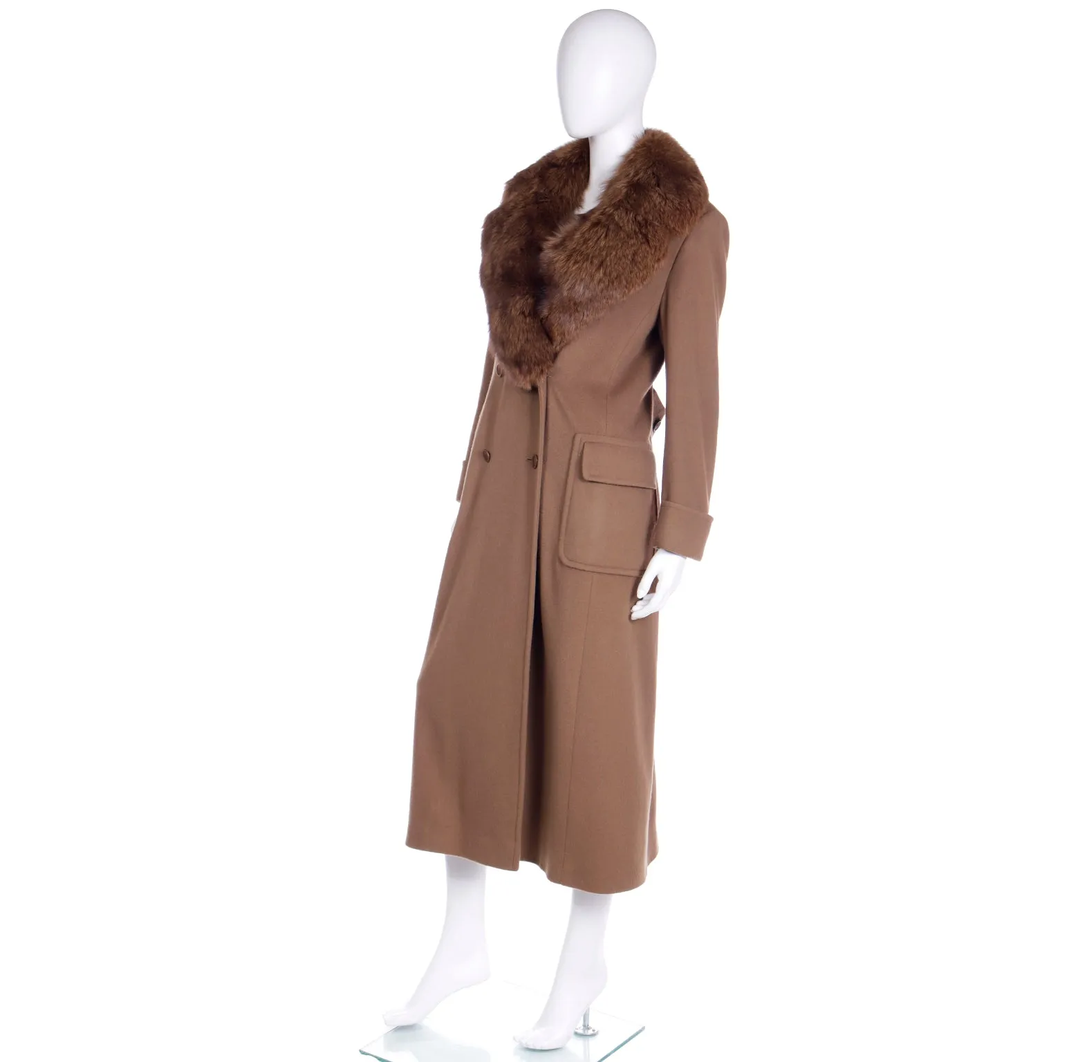 1990s Isaac Mizrahi Wool Angora Cashmere Coat With Fur Collar