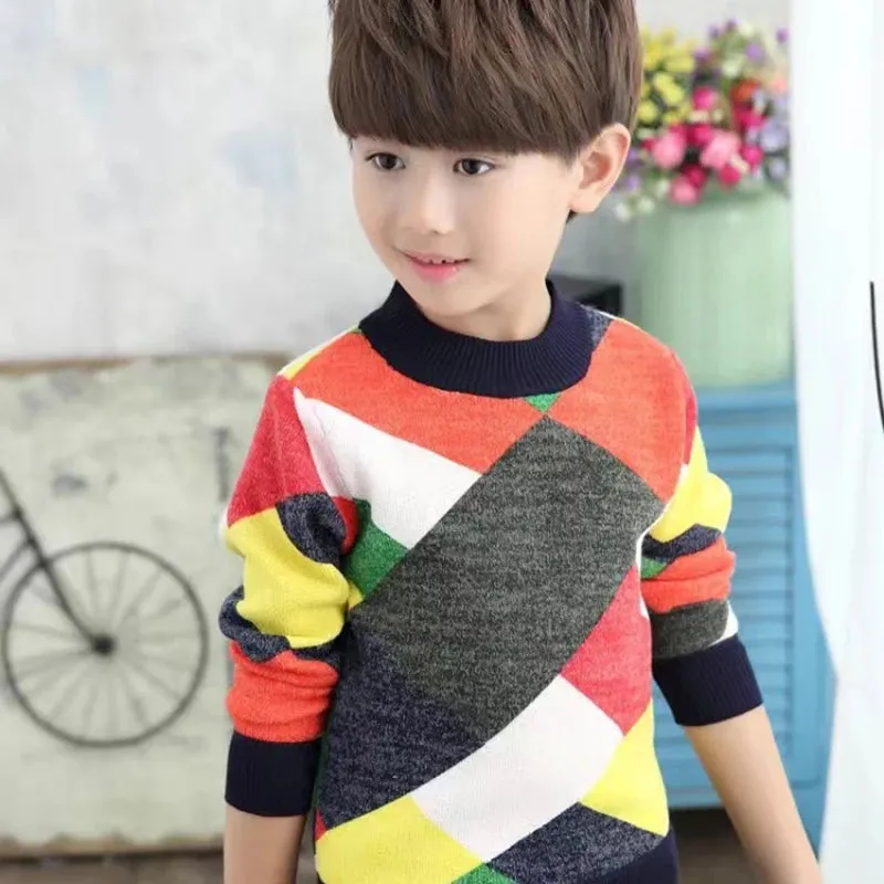 2023 Autumn Winter England Style New Kids boy Plaid Sweater Coat Children Clothing Baby jacquard Cotton Boys Pullover 4-10Y