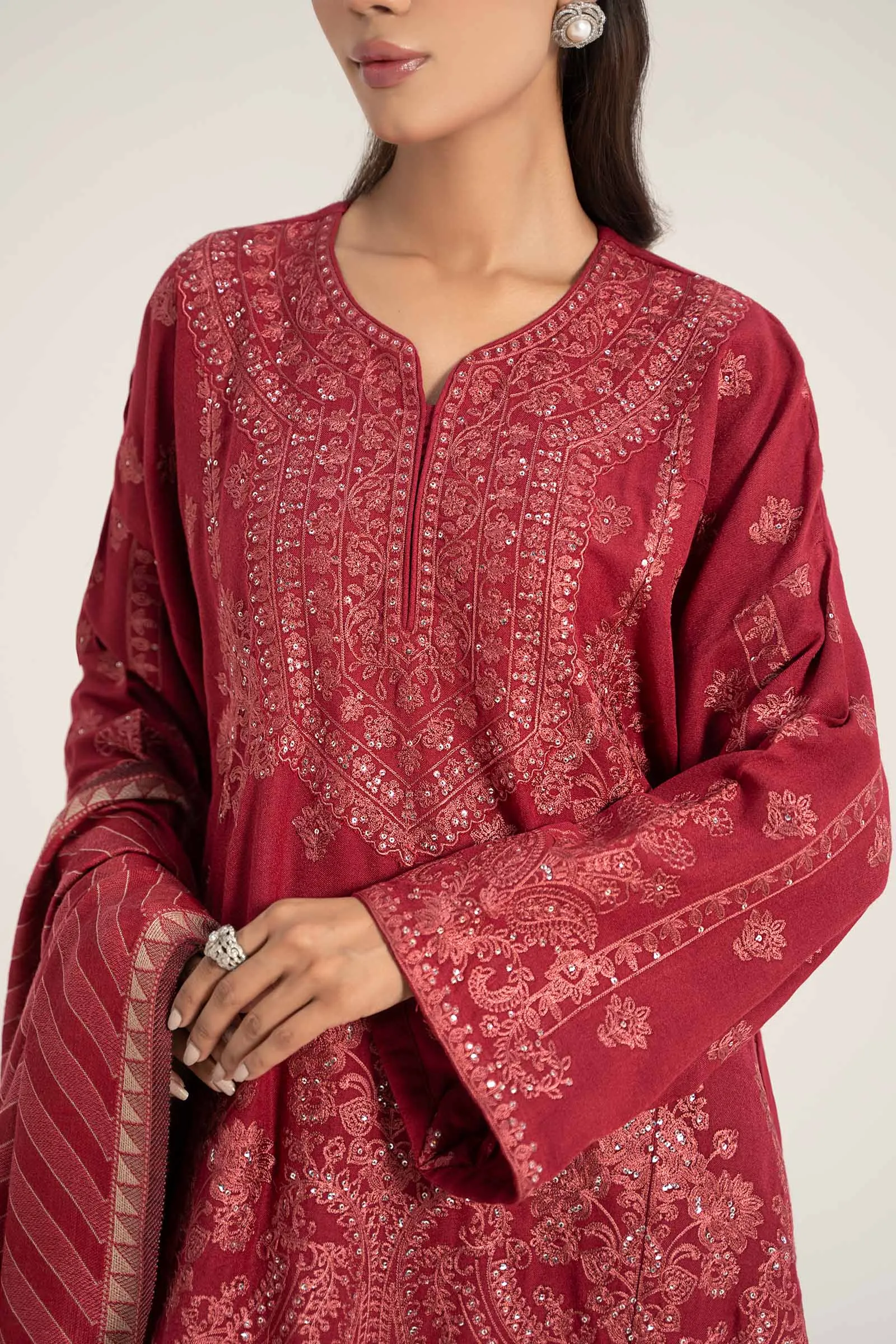 3 Piece Embroidered Pashmina Wool Suit | DW-W24-14