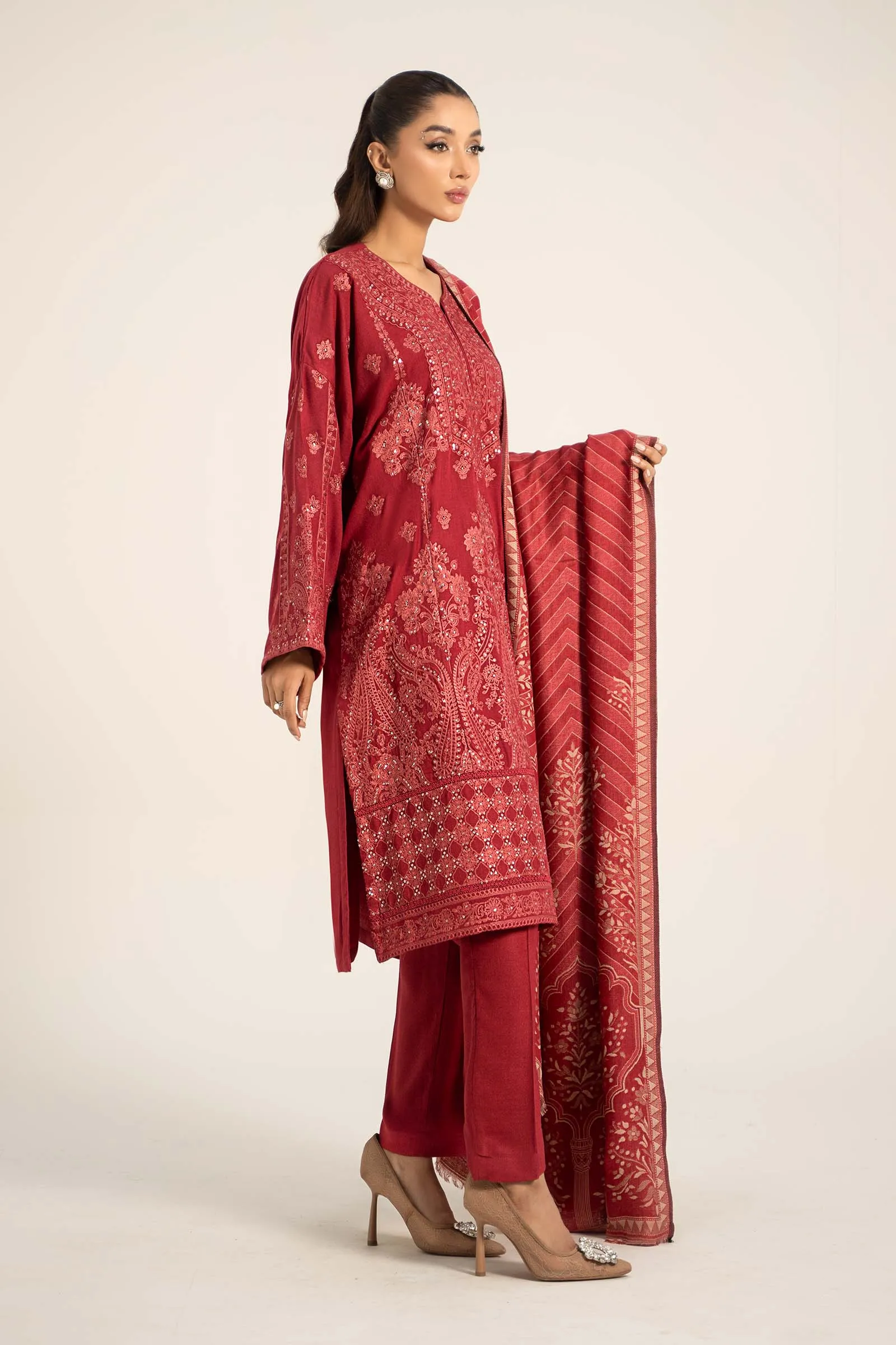 3 Piece Embroidered Pashmina Wool Suit | DW-W24-14