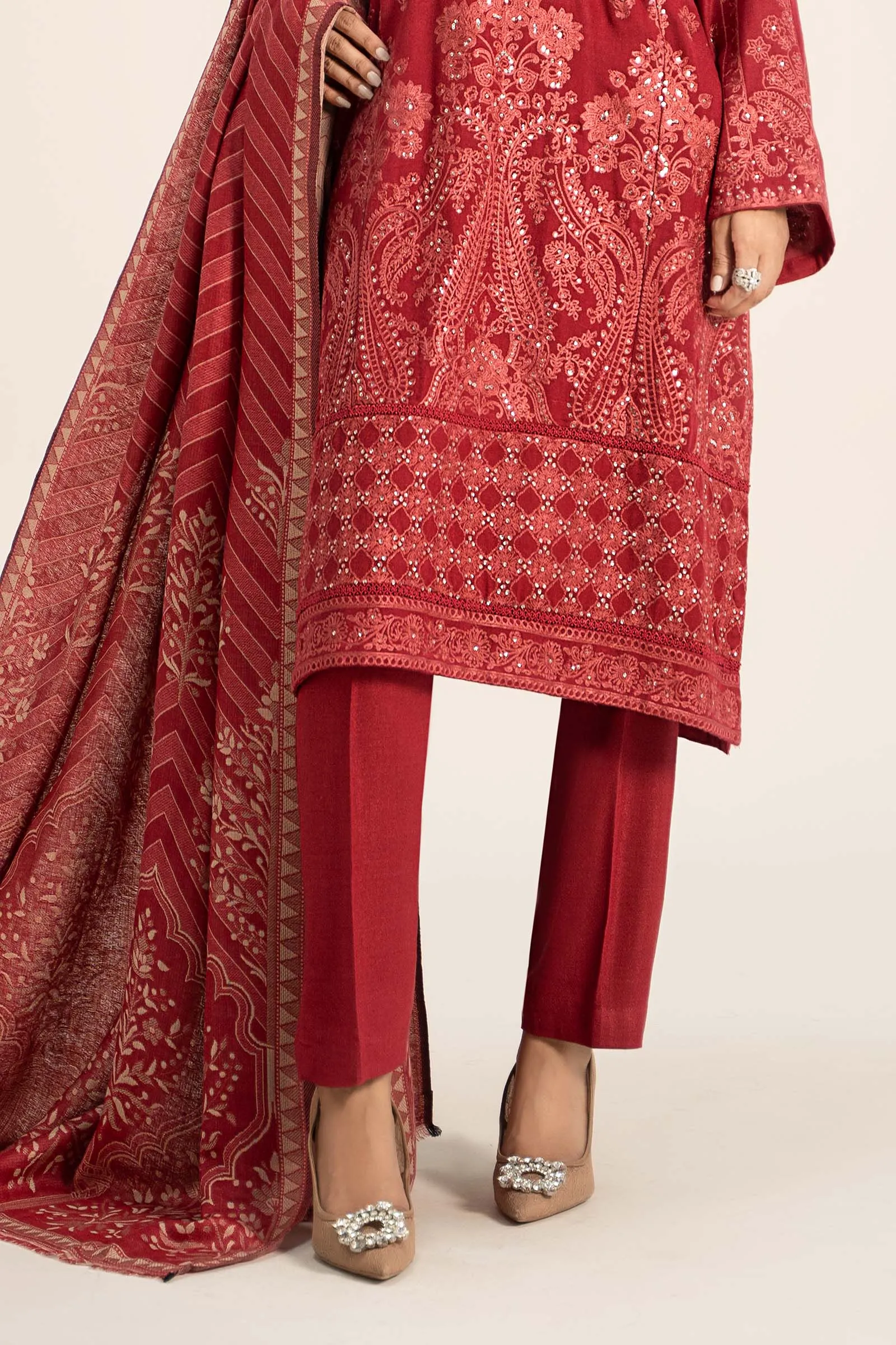 3 Piece Embroidered Pashmina Wool Suit | DW-W24-14