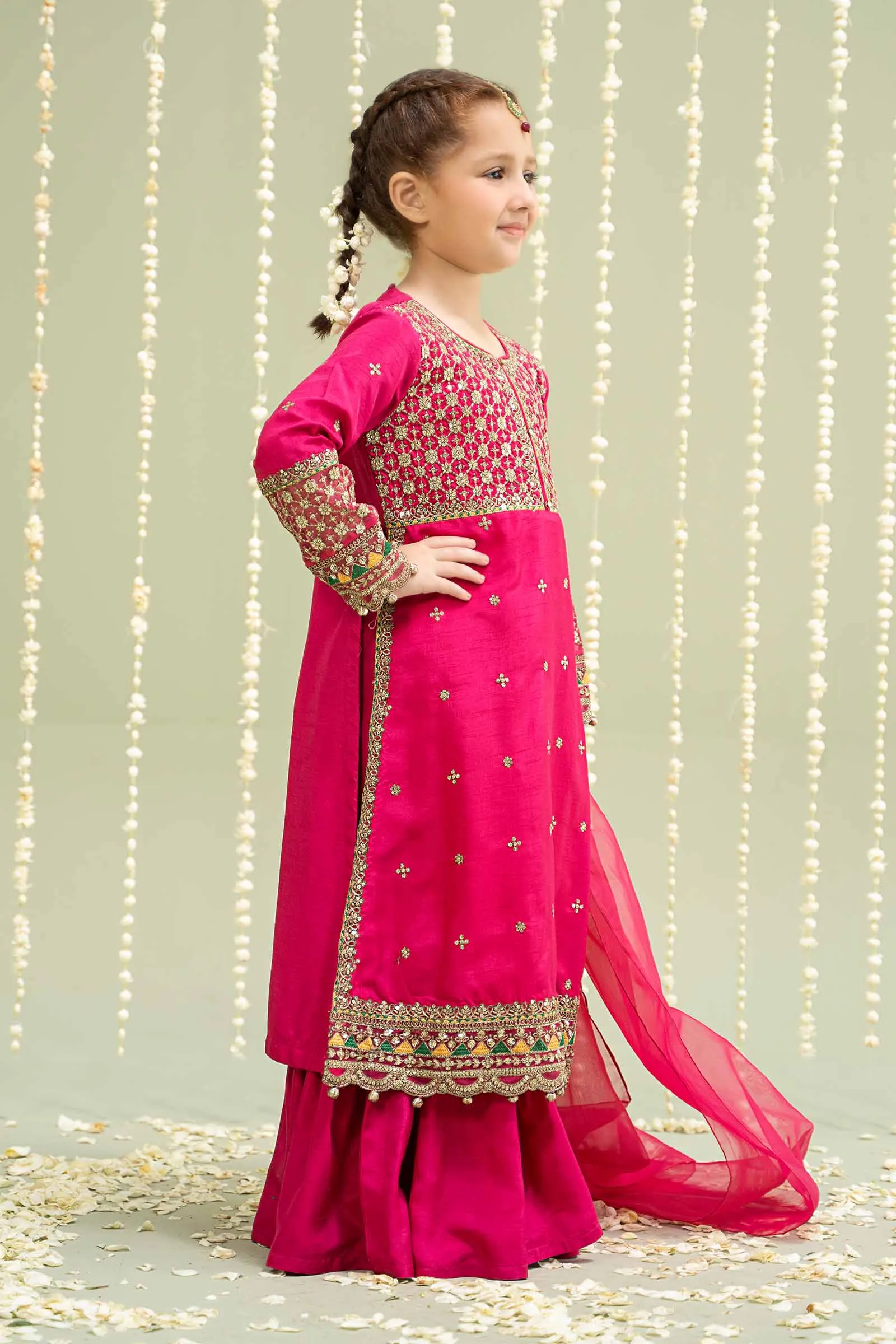 3 Piece Embroidered Raw Silk Suit | MKS-W24-13