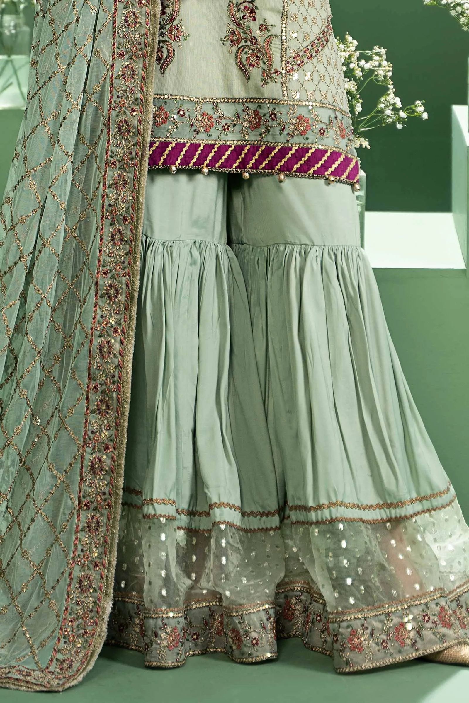 3 Piece Embroidered Silk Cotton Net Suit | SF-W24-45