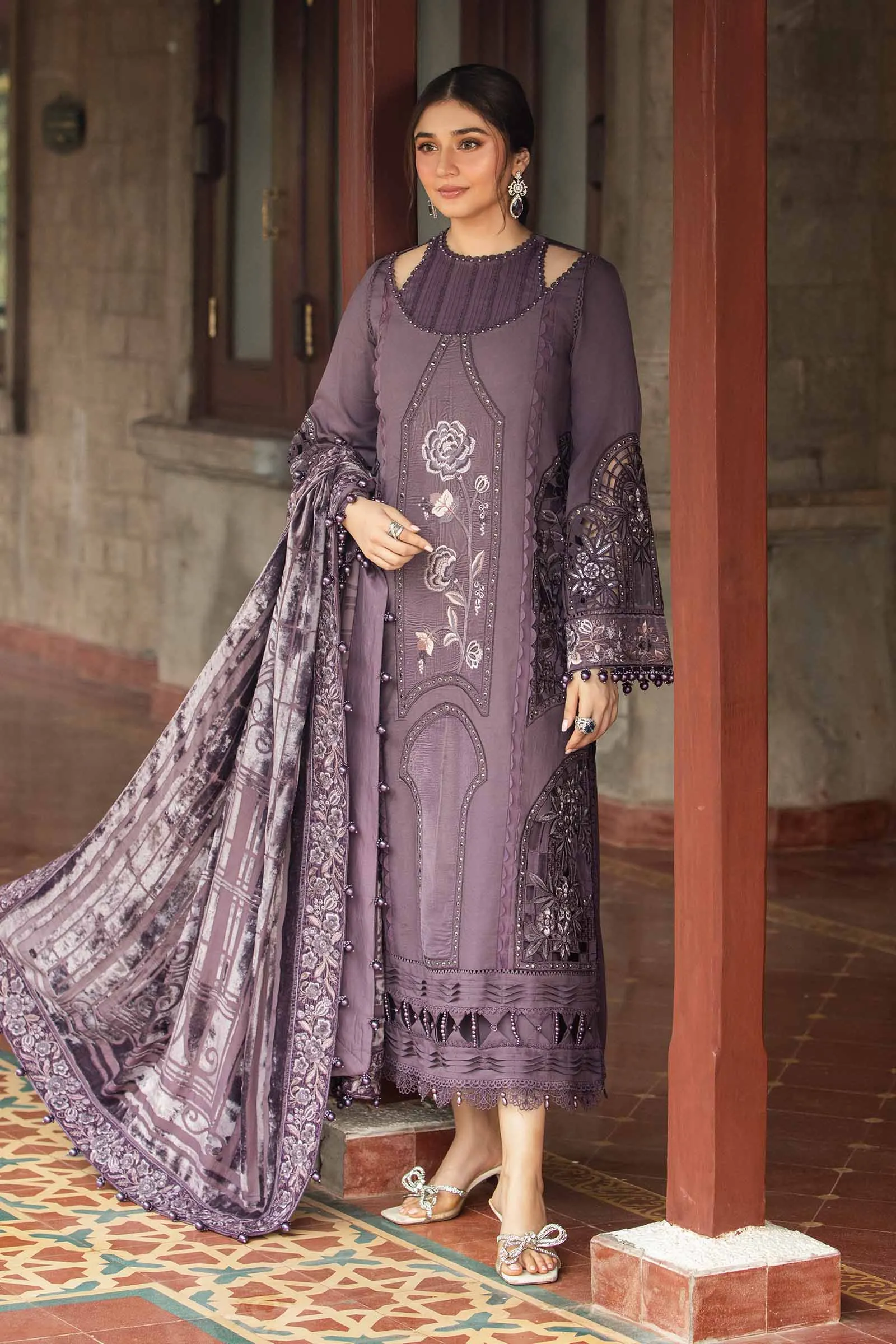 3 Piece Unstitched Embroidered Linen Suit | DL-1202