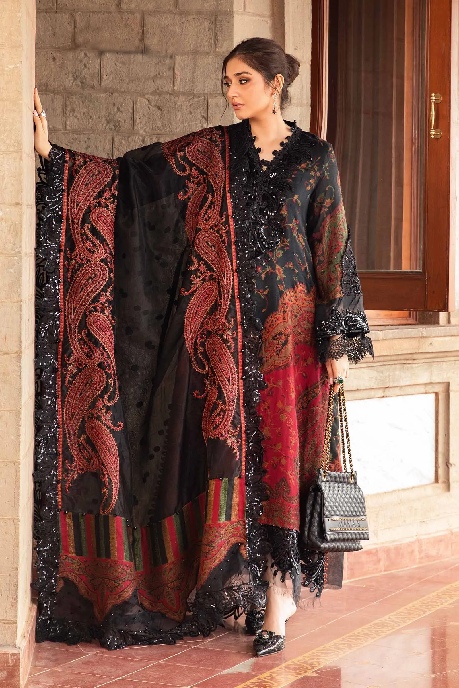 3 Piece Unstitched Embroidered Woven Suit | DL-1204