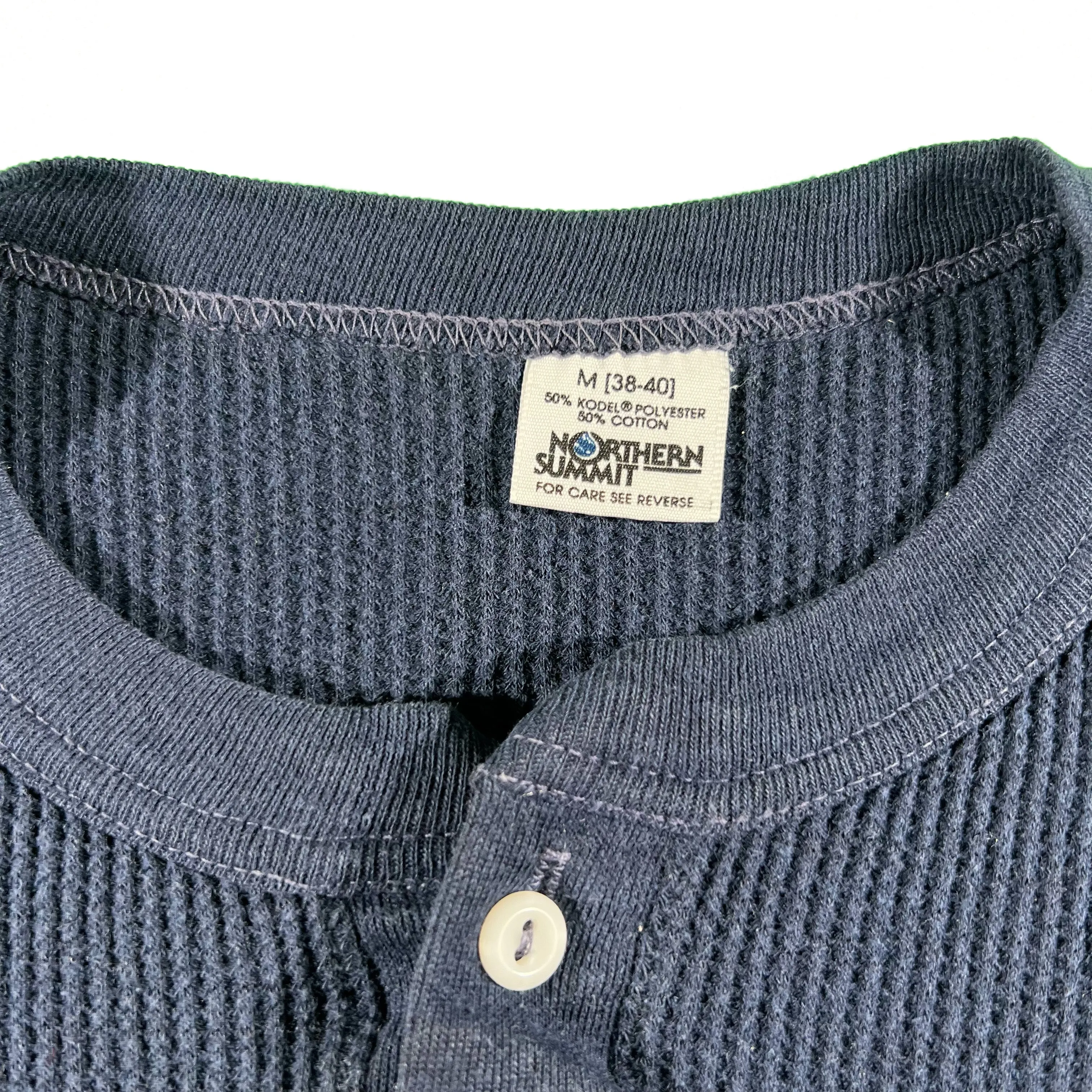 80s Navy Waffle Knit Henley Thermal- S