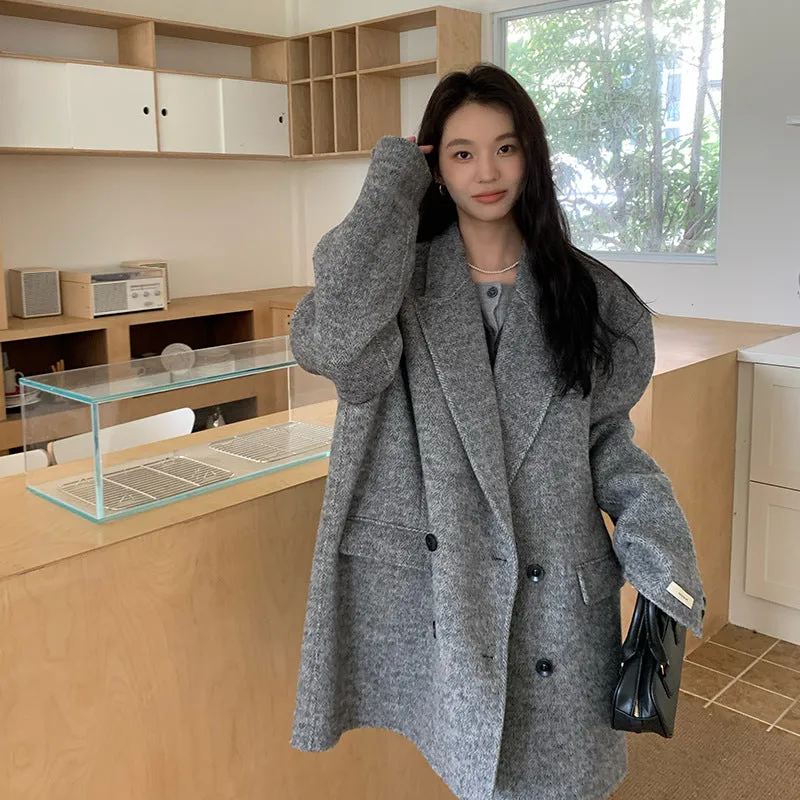 Aiertu joker costume female outfit Autumn and Winter Korean Style Suit Style Loose Woolen Coat Women's Commuter Double-Sided Wool Coat