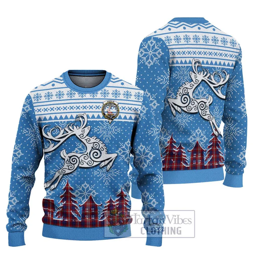 Ainslie Clan Christmas Ugly Sweater with Tartan and Celtic Reindeer Style