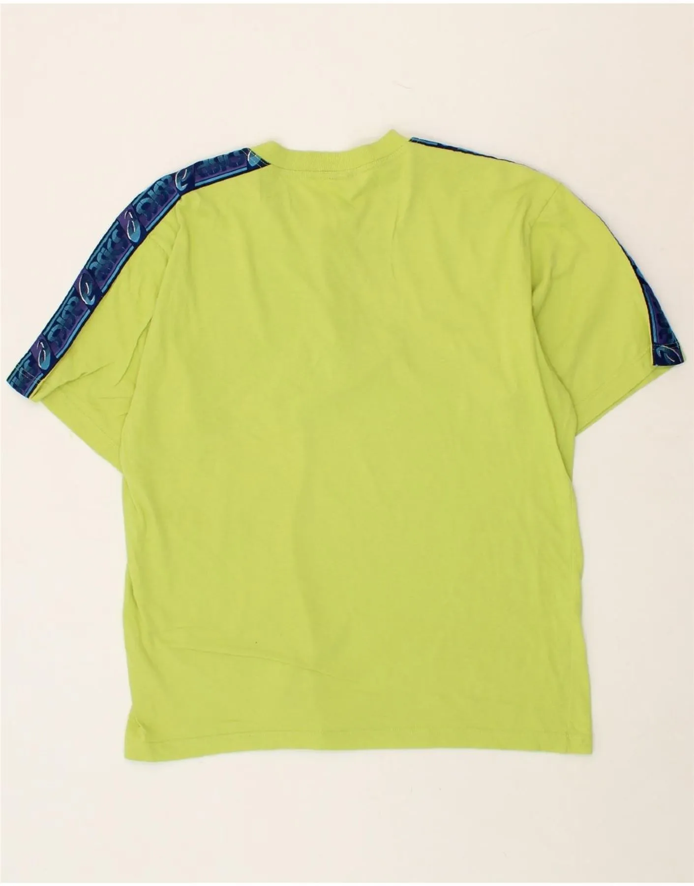 ASICS Mens Graphic T-Shirt Top Medium Green Colourblock Cotton