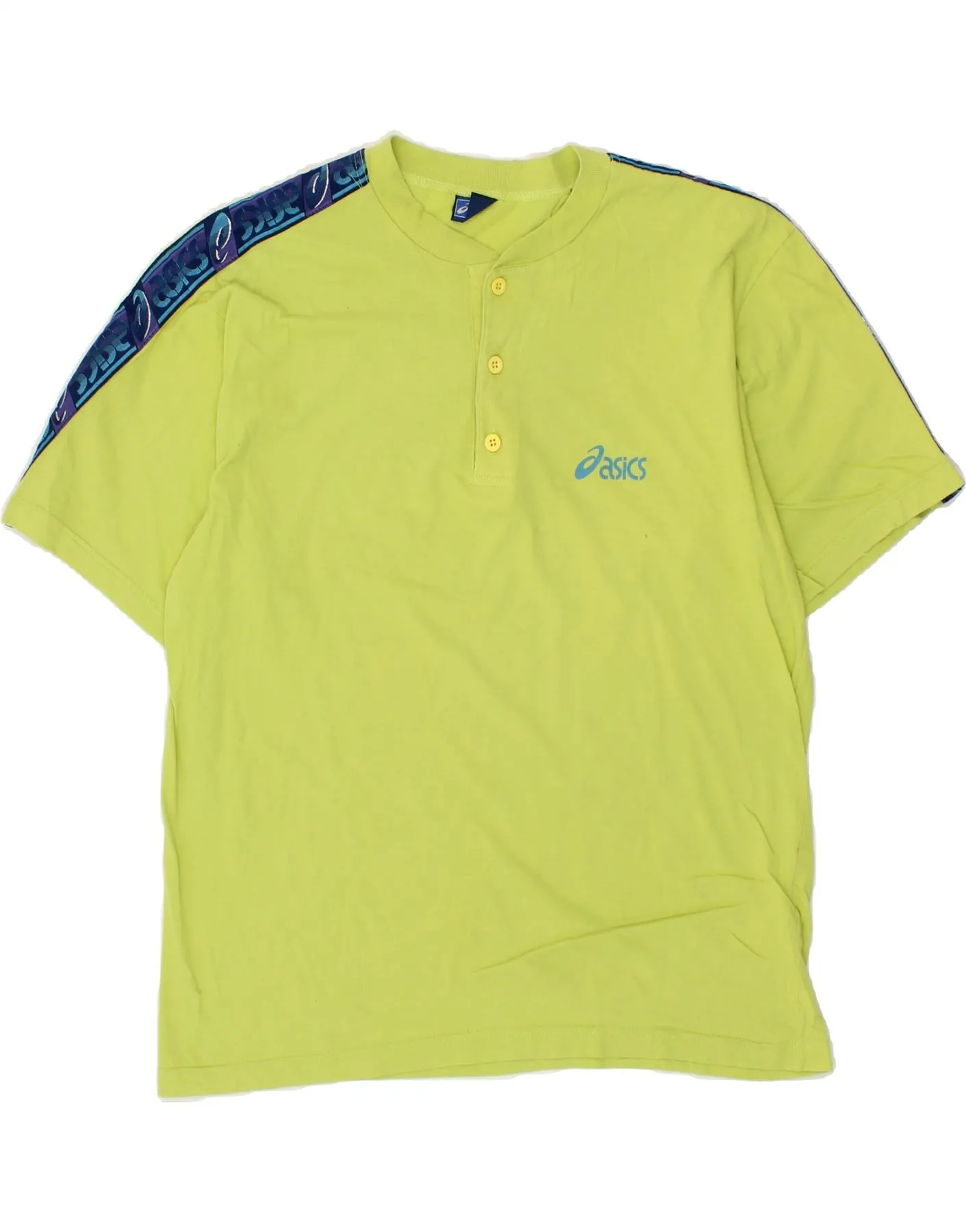 ASICS Mens Graphic T-Shirt Top Medium Green Colourblock Cotton