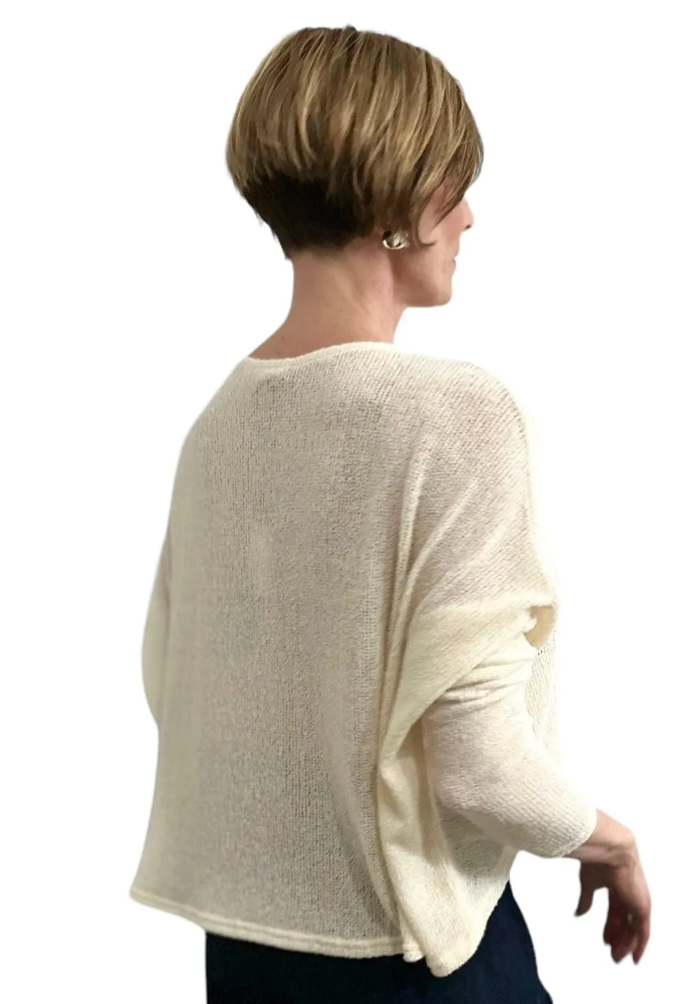 Asymmetric Knit Sweater Round Neck Cream