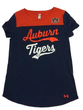 Auburn Tigers Under Armour Heatgear GIRLS Navy & Orange SS T-Shirt (M)