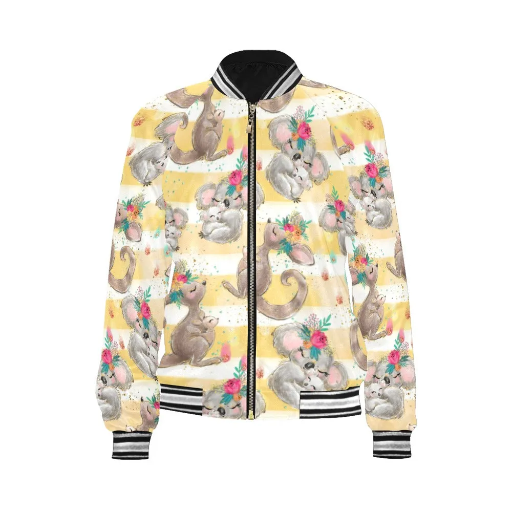 Australian Animals Candy stripe Koala Kangaroo Bomber Jacket for Women