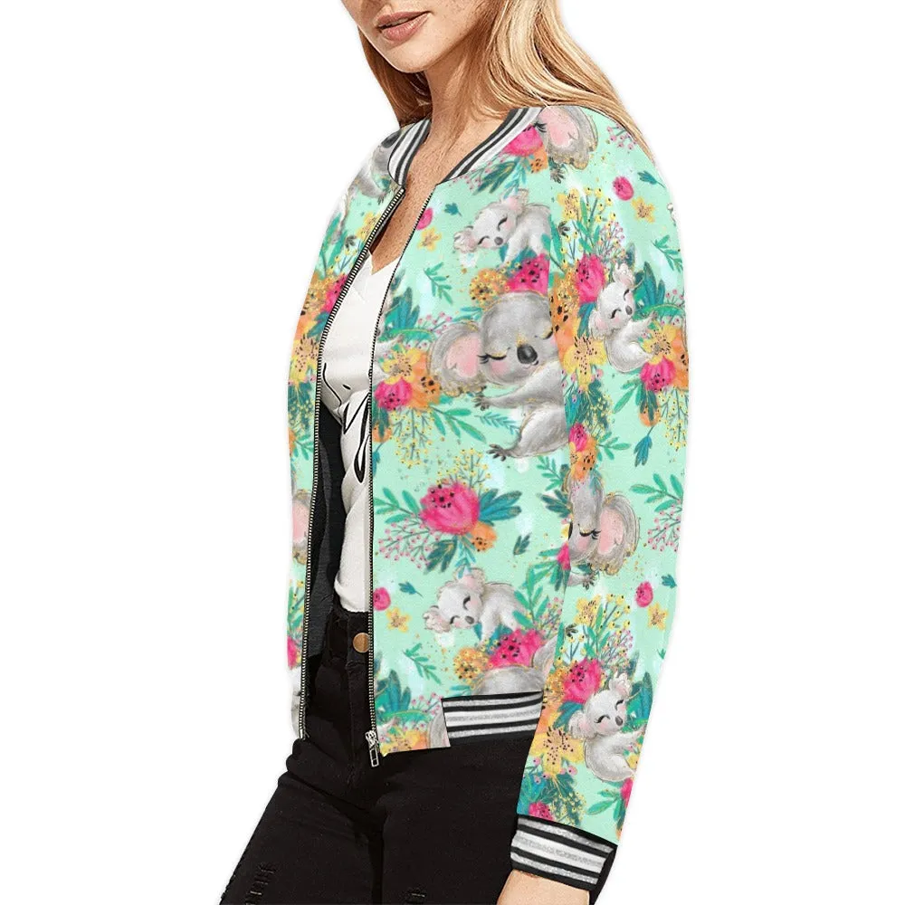 Australian Animals Koala Mint Bomber Jacket for Women