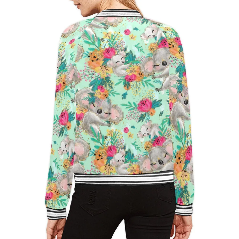 Australian Animals Koala Mint Bomber Jacket for Women