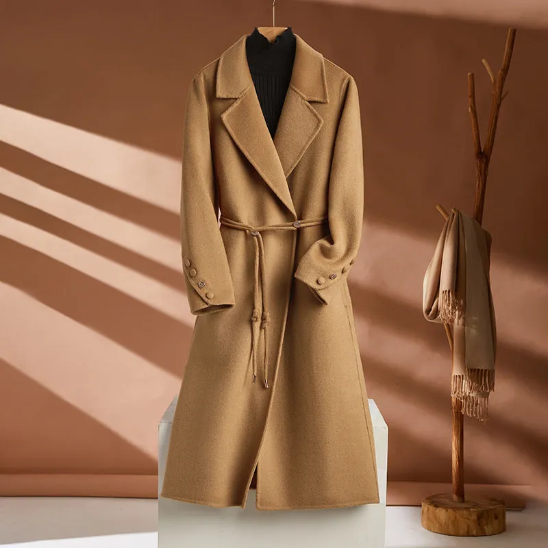 Autumn And Winter New Long Suit Collar Cashmere Coat For Women