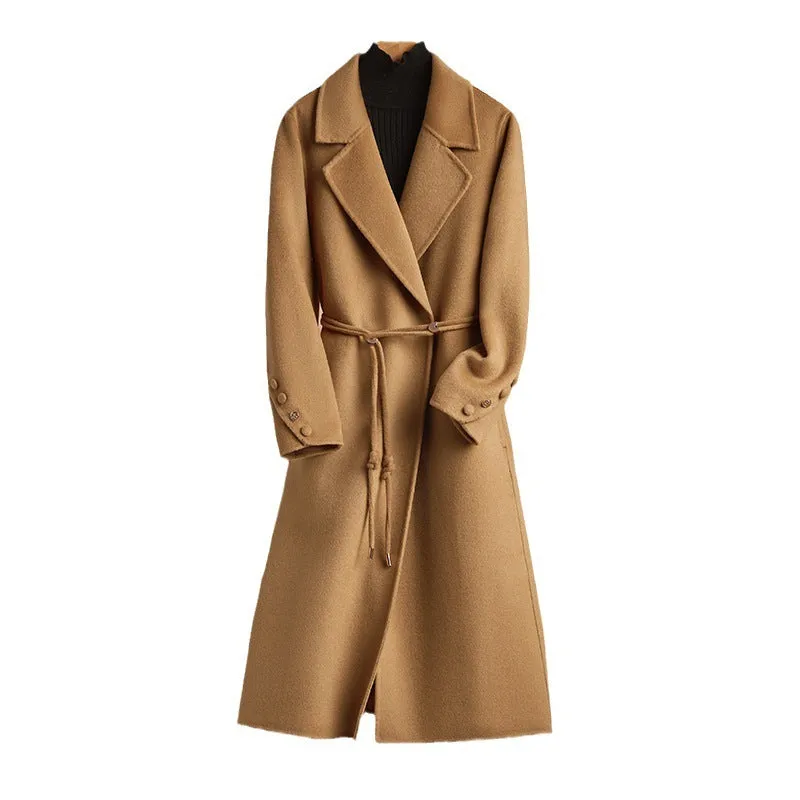 Autumn And Winter New Long Suit Collar Cashmere Coat For Women