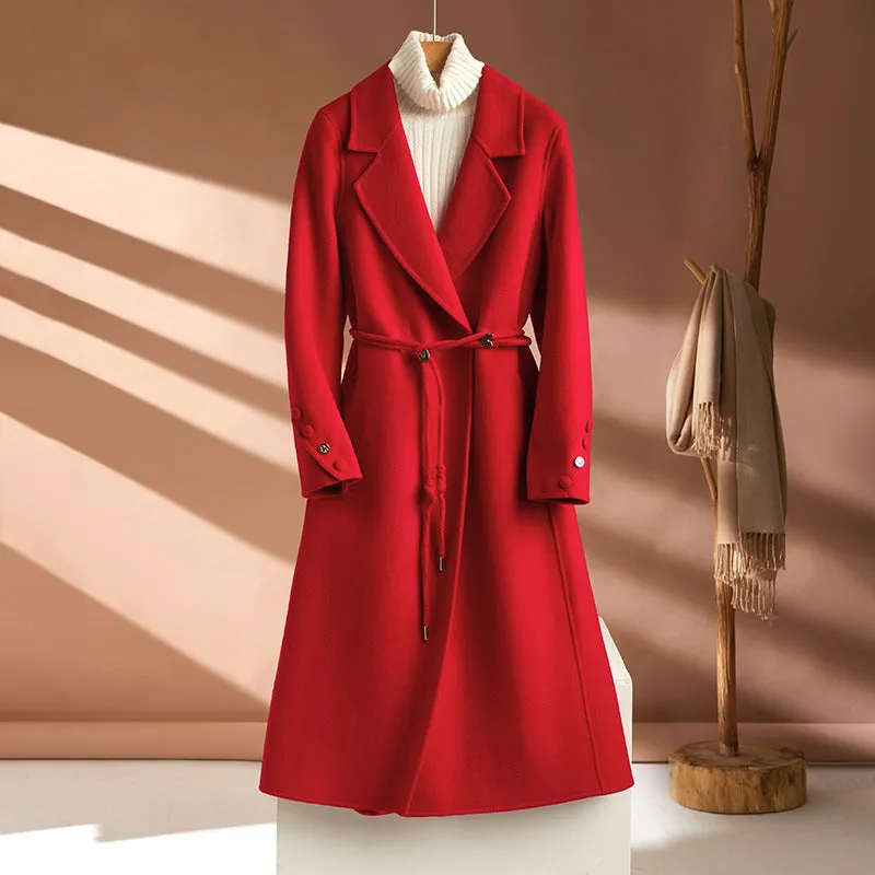 Autumn And Winter New Long Suit Collar Cashmere Coat For Women