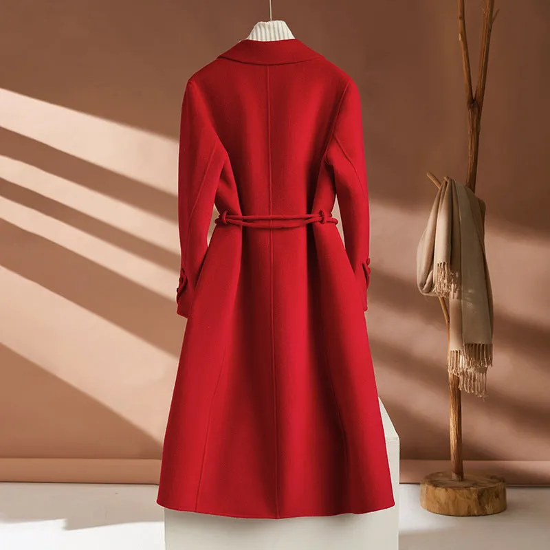 Autumn And Winter New Long Suit Collar Cashmere Coat For Women