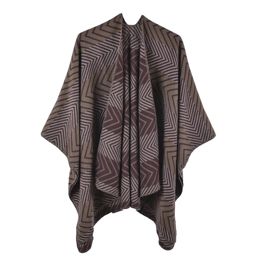 Autumn and winter shawl with simple decoration plaid warm imitation cashmere split coat cloak