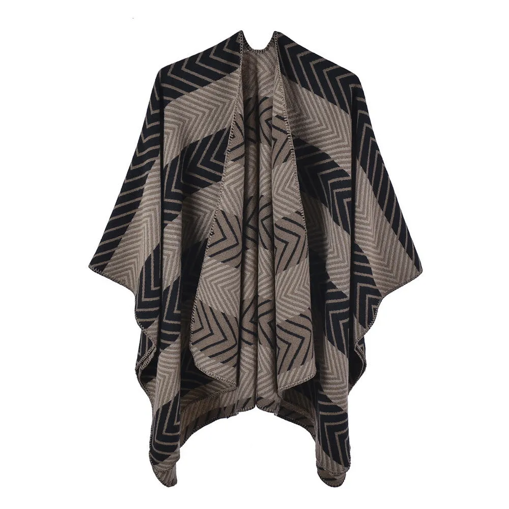 Autumn and winter shawl with simple decoration plaid warm imitation cashmere split coat cloak