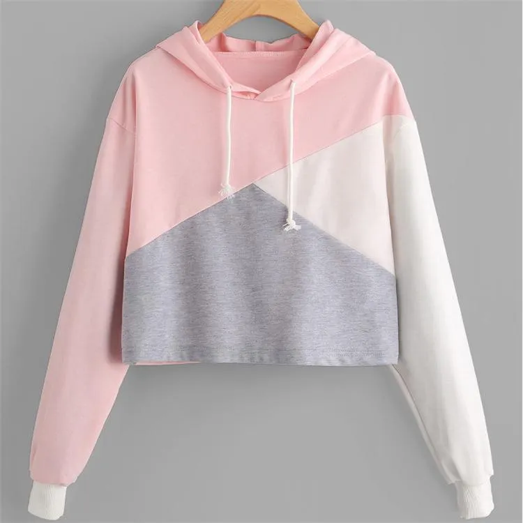 Autumn Hooded Long Sleeve Color Blocking Sweater