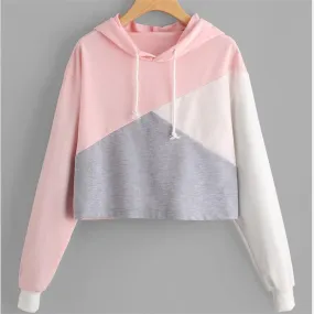 Autumn Hooded Long Sleeve Color Blocking Sweater