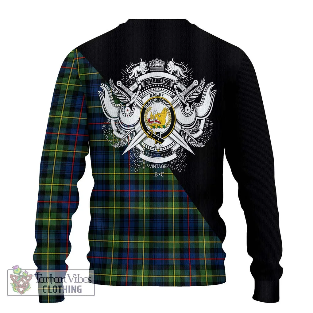 Bailey Modern Tartan Ugly Sweater with Family Crest and Military Logo Style