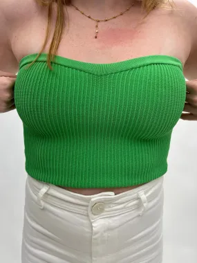 Baines Strapless Sweater Crop Top Green