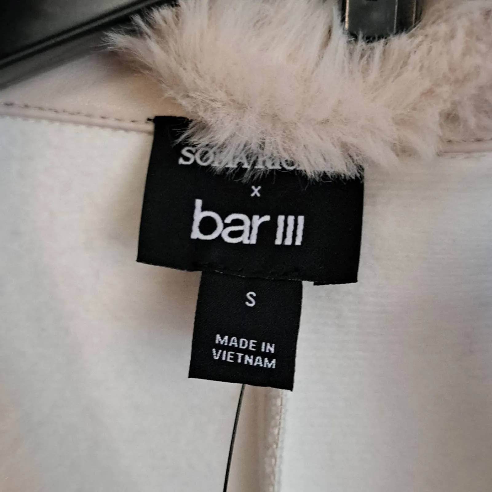 Bar III x Sofia Richie Mixed-Media Faux-Leather Coat Ivory