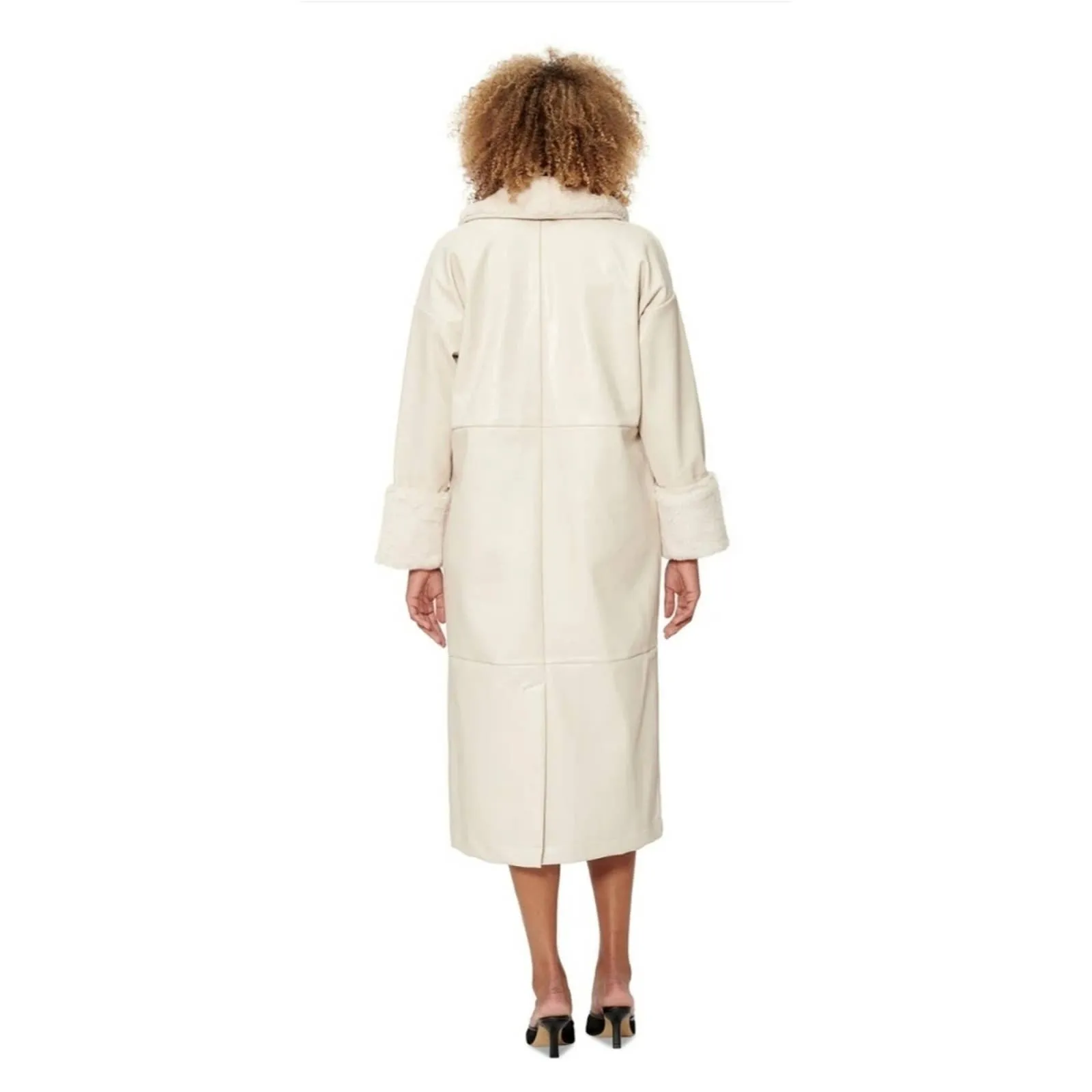 Bar III x Sofia Richie Mixed-Media Faux-Leather Coat Ivory