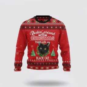 Black Cat Rockin Funny Family Ugly Christmas Sweater For Men And Women, Best Gift For Christmas, Christmas Fashion Winter