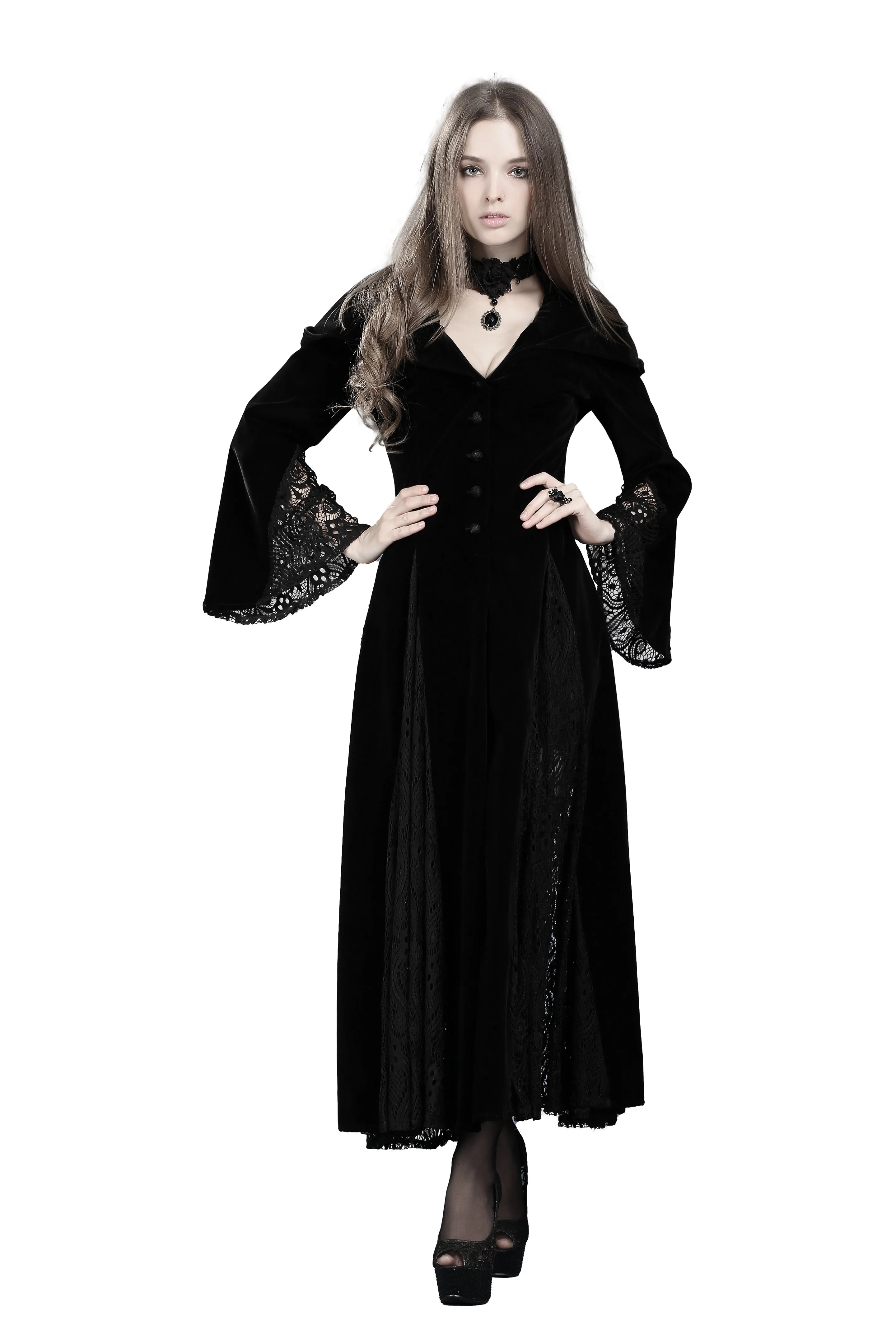 Black Long Sleeve Gothic Vampire Punk Scene Clothing velvet jacket gown JW011