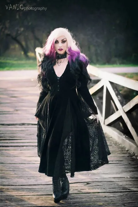 Black Long Sleeve Gothic Vampire Punk Scene Clothing velvet jacket gown JW011