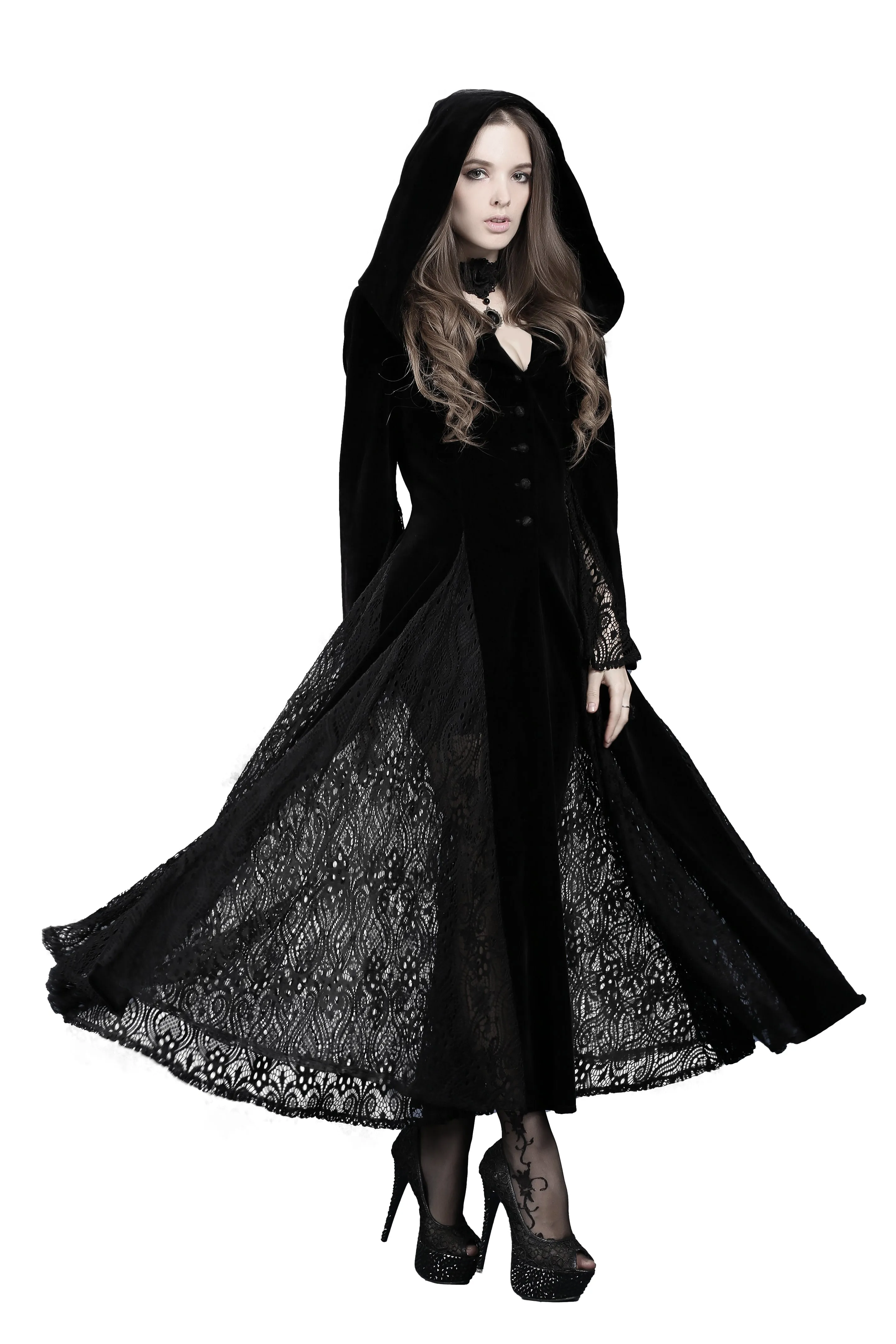 Black Long Sleeve Gothic Vampire Punk Scene Clothing velvet jacket gown JW011