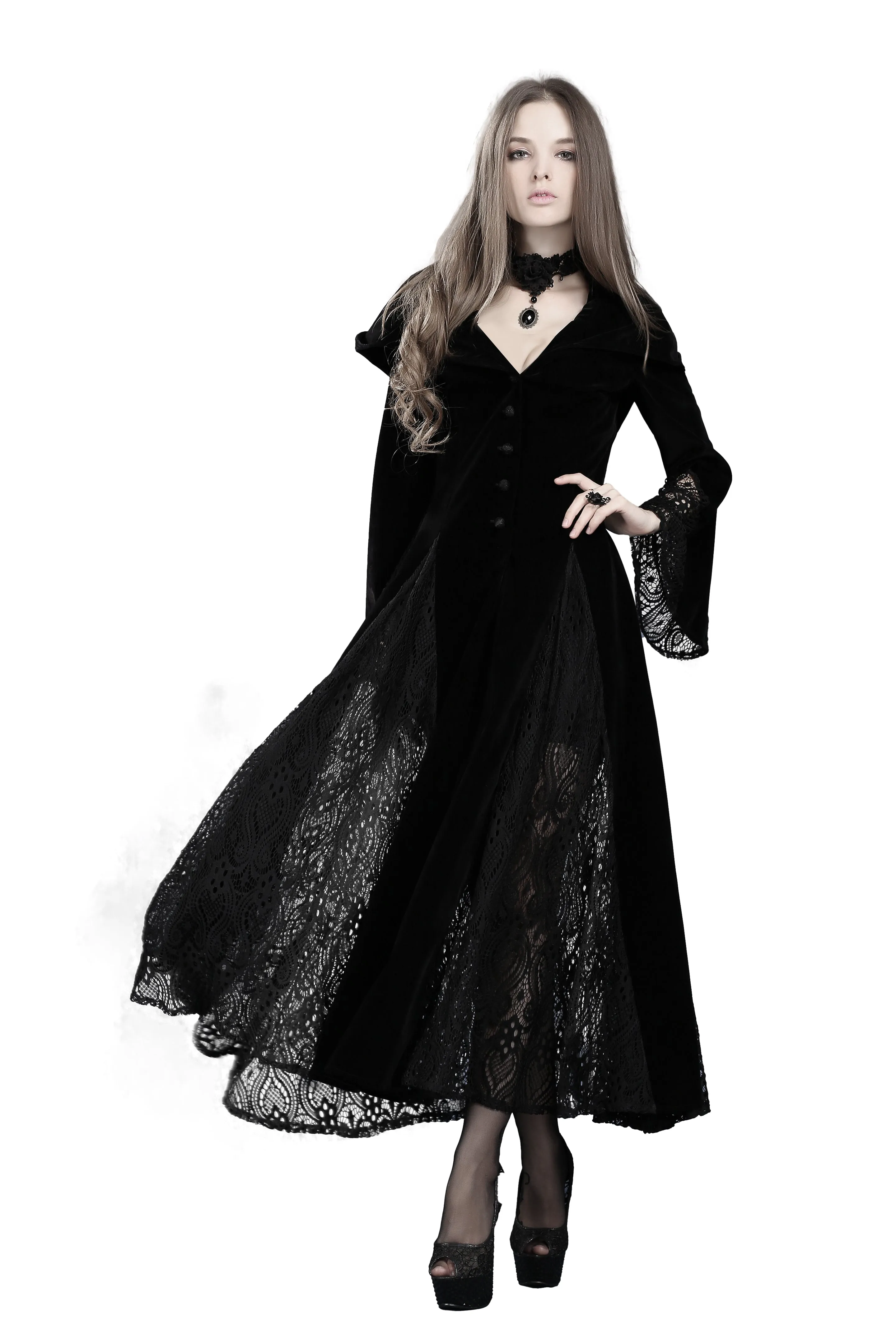 Black Long Sleeve Gothic Vampire Punk Scene Clothing velvet jacket gown JW011