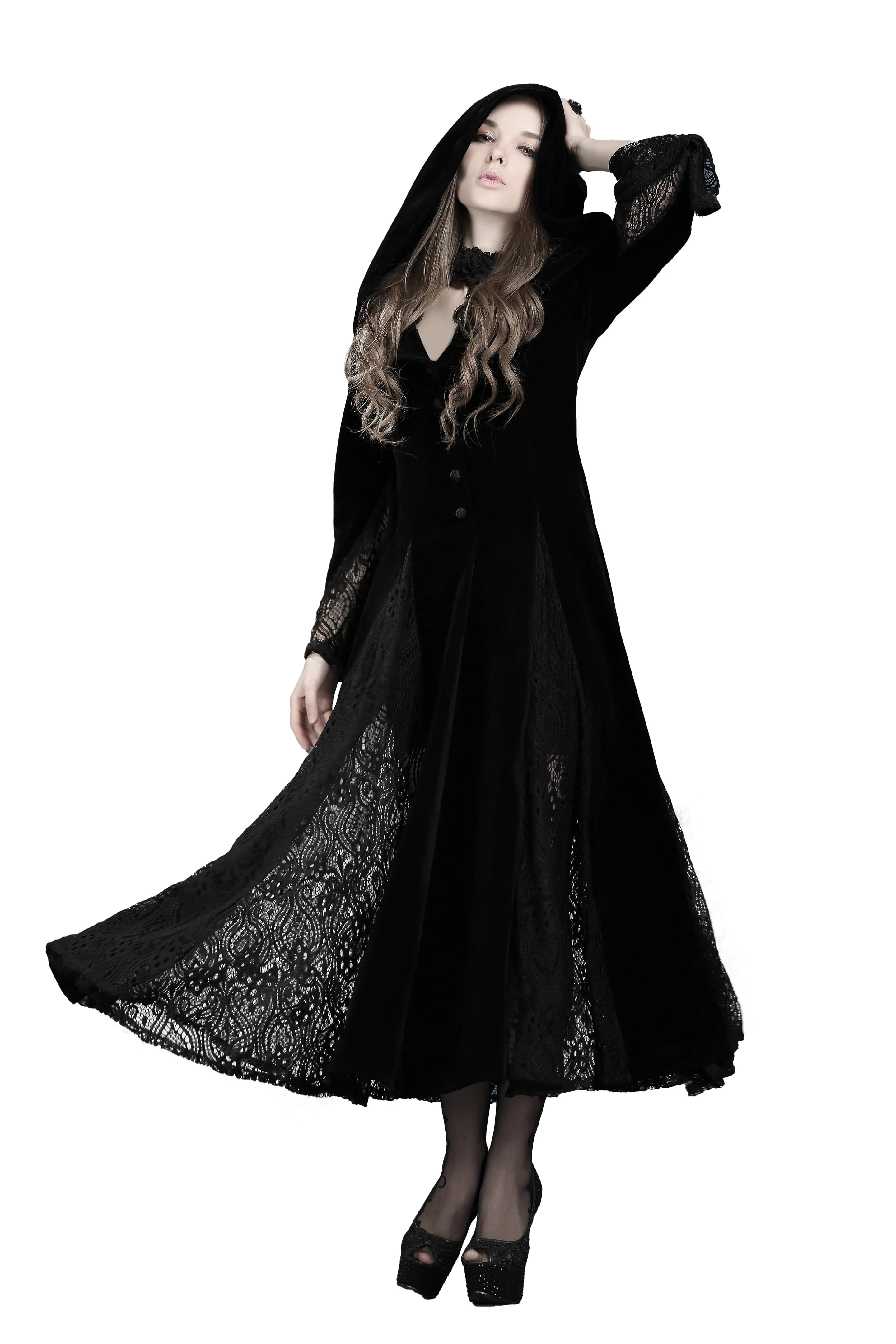 Black Long Sleeve Gothic Vampire Punk Scene Clothing velvet jacket gown JW011