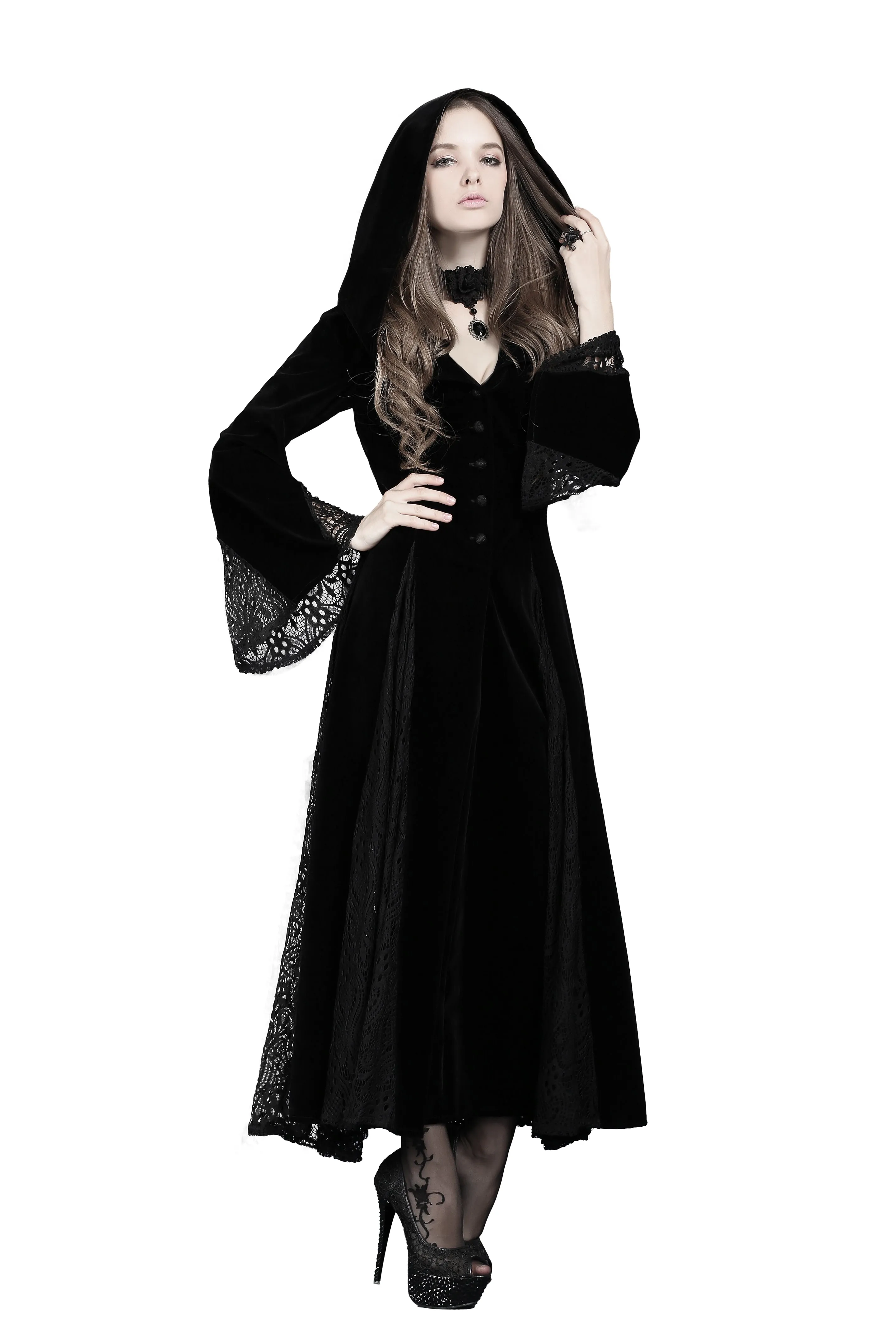 Black Long Sleeve Gothic Vampire Punk Scene Clothing velvet jacket gown JW011