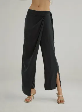 Black Poly Flap Up Slit Pant