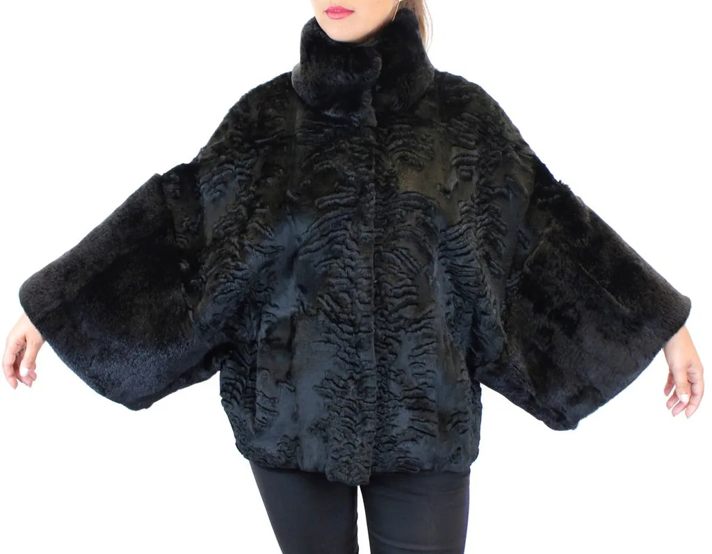 BLACK REX RABBIT FUR KIMONO JACKET