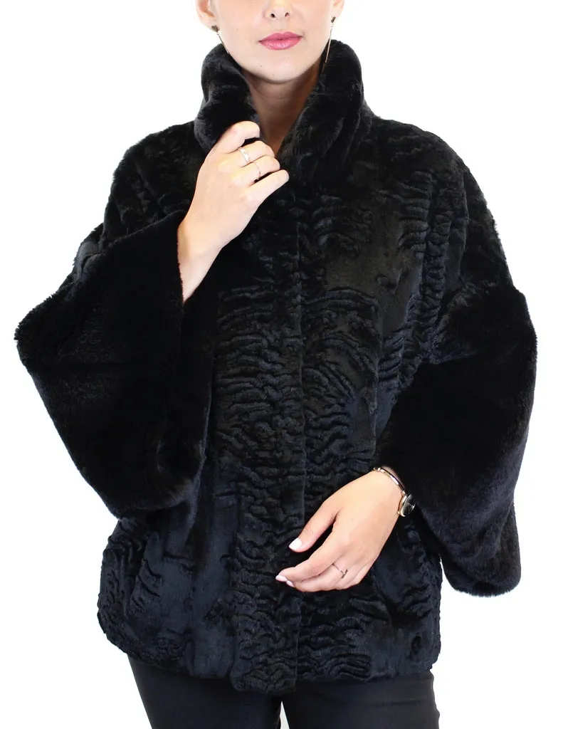 BLACK REX RABBIT FUR KIMONO JACKET