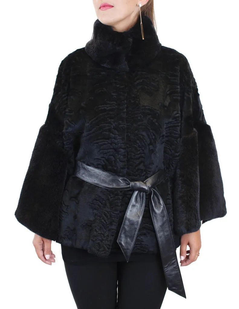 BLACK REX RABBIT FUR KIMONO JACKET