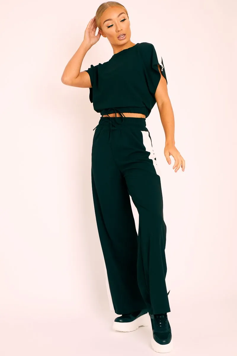 Black Side Stripe Drawstring Top and Trousers Co-ord - Jadah