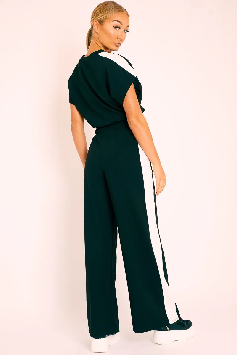 Black Side Stripe Drawstring Top and Trousers Co-ord - Jadah