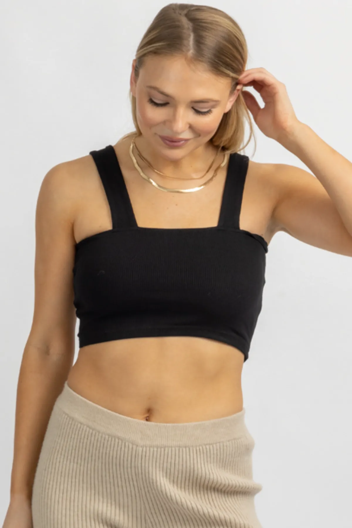 BLACK SQUARENECK KNIT CROP TANK