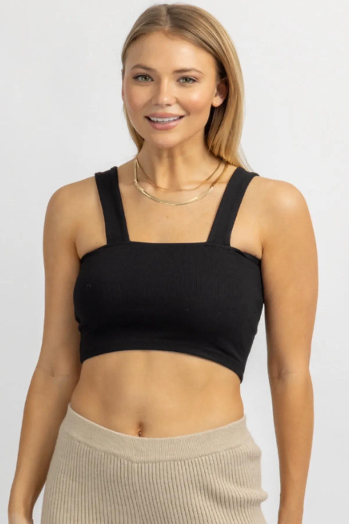 BLACK SQUARENECK KNIT CROP TANK