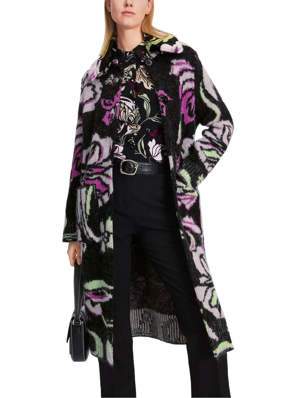 Black Twine Patterned Wool Blend Coat