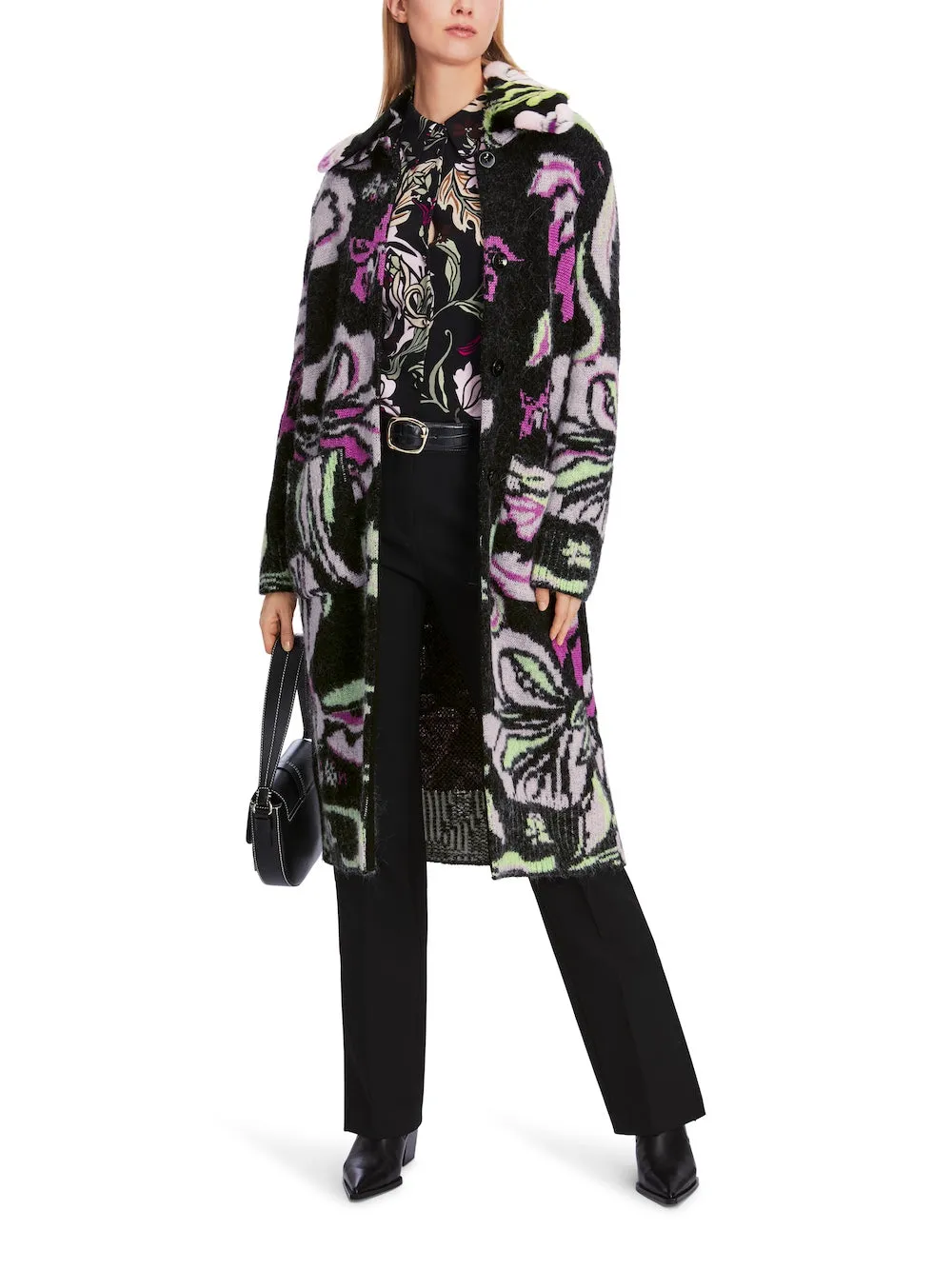 Black Twine Patterned Wool Blend Coat